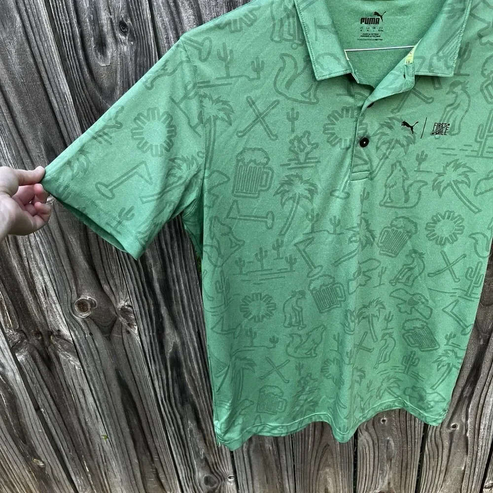 Puma X First Mile Golf Polo Mens Medium Green Desert Southwestern Performance